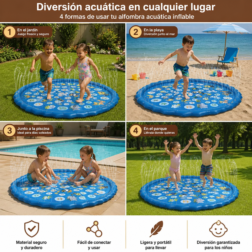 Alfombra Acuática Inflable para Niños con Aspersor – Estera de Juego Acuático para Jardín y Playa