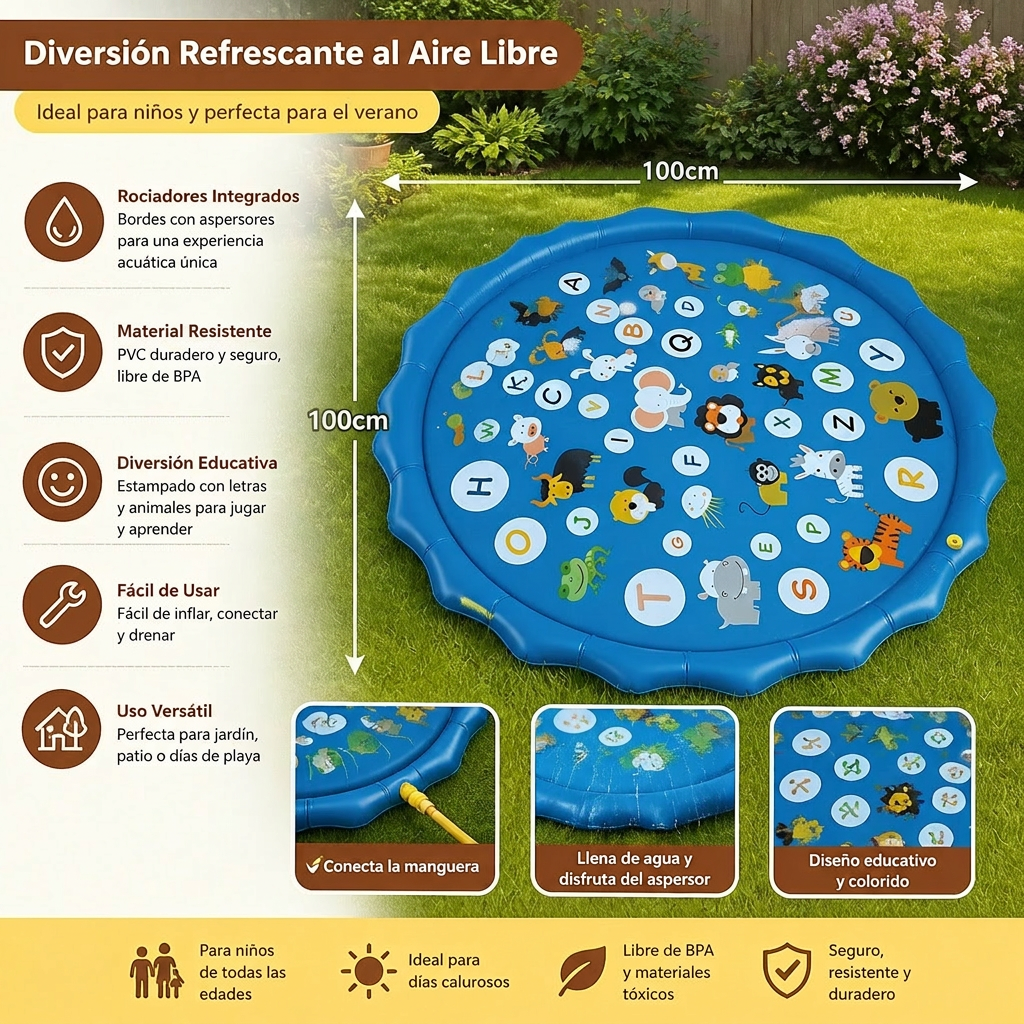 Alfombra Acuática Inflable para Niños con Aspersor – Estera de Juego Acuático para Jardín y Playa