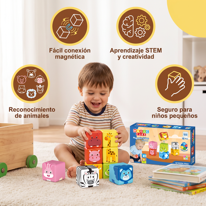 Bloques magnéticos de construcción con animales de safari de 4,2 cm seguros para niños pequeños – bloques de aprendizaje STEM