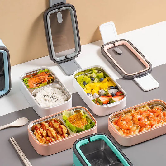 Fiambrera Bento De Acero Inoxidable De 2 Capas Con Tapa