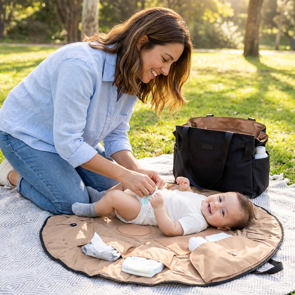 Bolsa de pañales plegable 2 en 1 con cambiador – Bolsa de viaje ligera y espaciosa para mamás