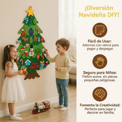 Árbol de Navidad de fieltro DIY para niños | Decoración de pared segura con adornos desmontables para jugar y divertirse en vacaciones