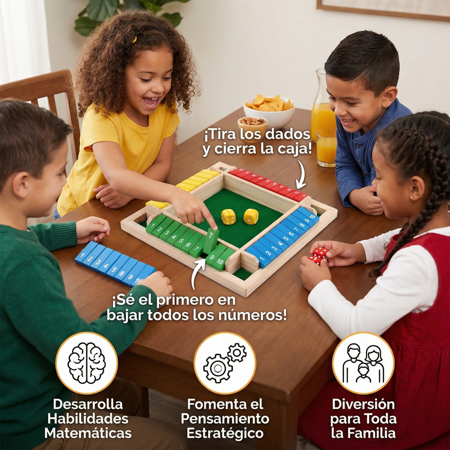 Juego familiar Shut The Box – Set para 4 Jugadores