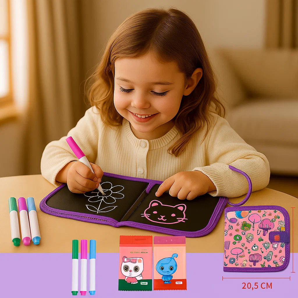 Libro de dibujo reutilizable para niños | Bloc de dibujo borrable portátil para el aprendizaje creativo en casa y sobre la marcha
