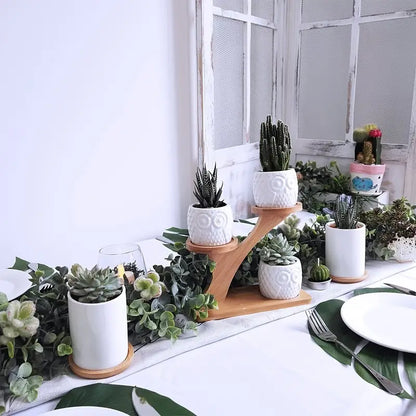 Macetero Decorativo de Madera - Macetas con Diseño de Búho para Suculentas y Plantas de Interior