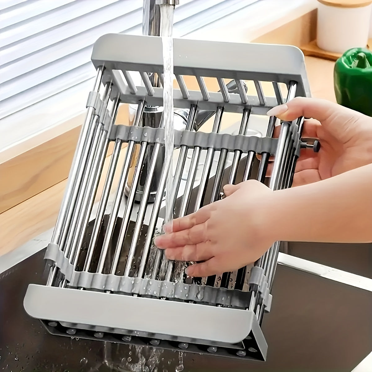 Rejilla Extensible Para Escurrir En El Fregadero : Soporte Para Vajilla Y Verdura Que Ahorra Espacio En La Cocina Para Escurrir En El Fregadero : Soporte Para Vajilla Y Verdura Que Ahorra Espacio