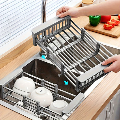 Rejilla Extensible Para Escurrir En El Fregadero : Soporte Para Vajilla Y Verdura Que Ahorra Espacio En La Cocina Para Escurrir En El Fregadero : Soporte Para Vajilla Y Verdura Que Ahorra Espacio