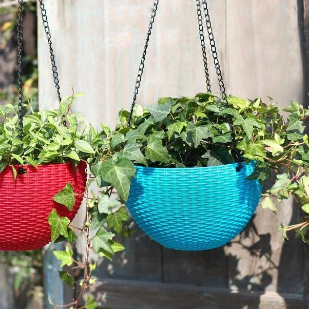 Cesto Colgante Tejido para Plantas con Cadena - Ideal para Balcón y Jardín