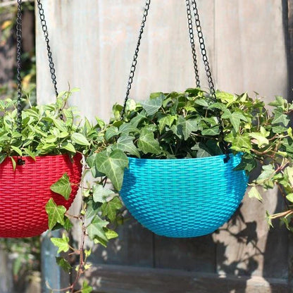 Cesto Colgante Tejido para Plantas con Cadena - Ideal para Balcón y Jardín
