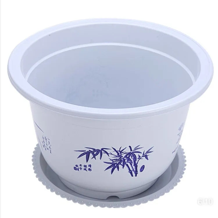 Maceta de Plástico con Motivo de Bambú - Elegante Maceta para Balcón y Jardín