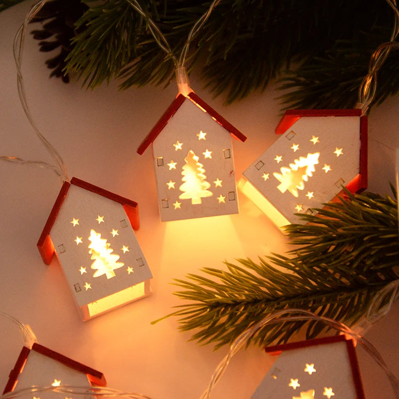 Casitas De Navidad De Madera Con Iluminación Festiva