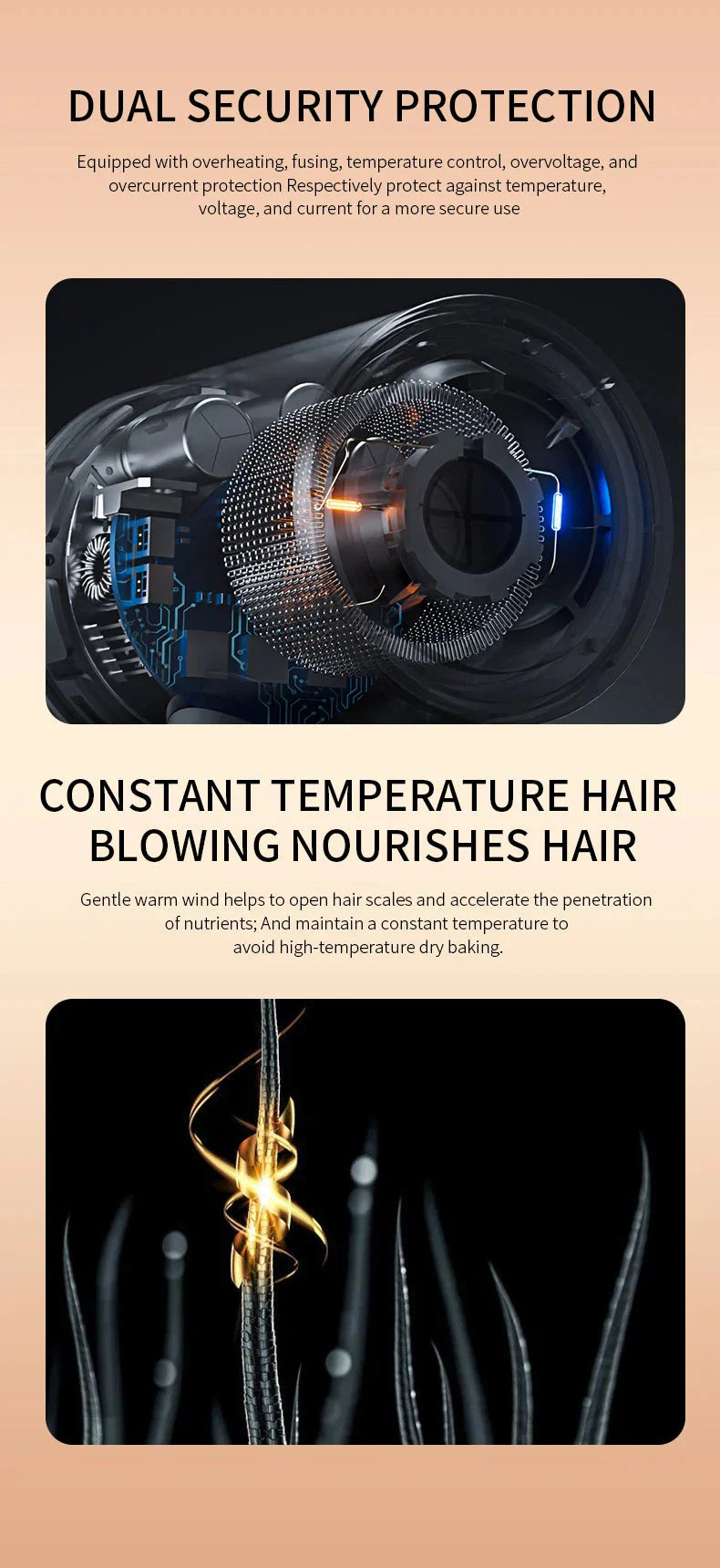 Secador de Pelo de Alto Rendimiento de 2400w con Función de Aire Frío y Caliente - Tecnología Iónica
