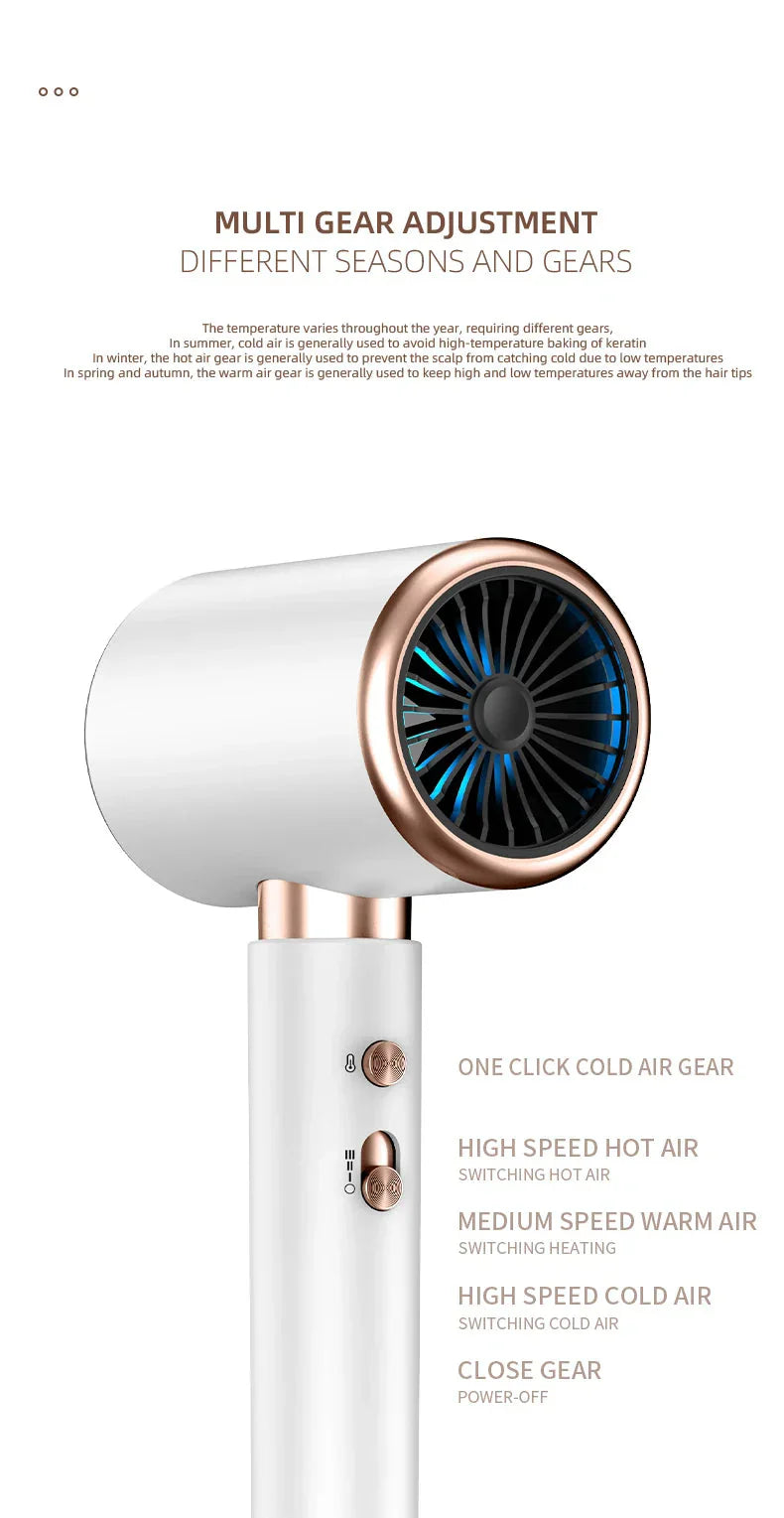 Secador de Pelo de Alto Rendimiento de 2400w con Función de Aire Frío y Caliente - Tecnología Iónica