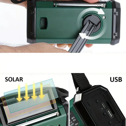 Radio Solar de Emergencia con Powerbank - Radio de Manivela con Linterna Led para Camping y Exteriores