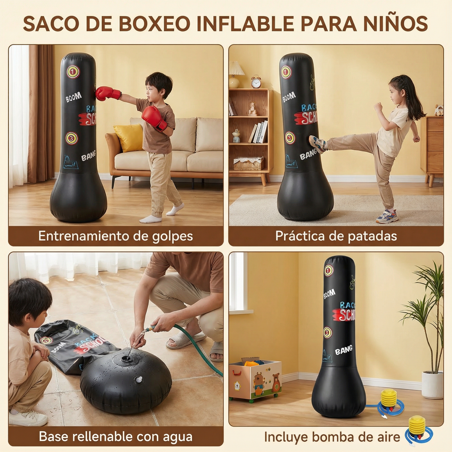 Saco de boxeo inflable para niños con relleno de agua