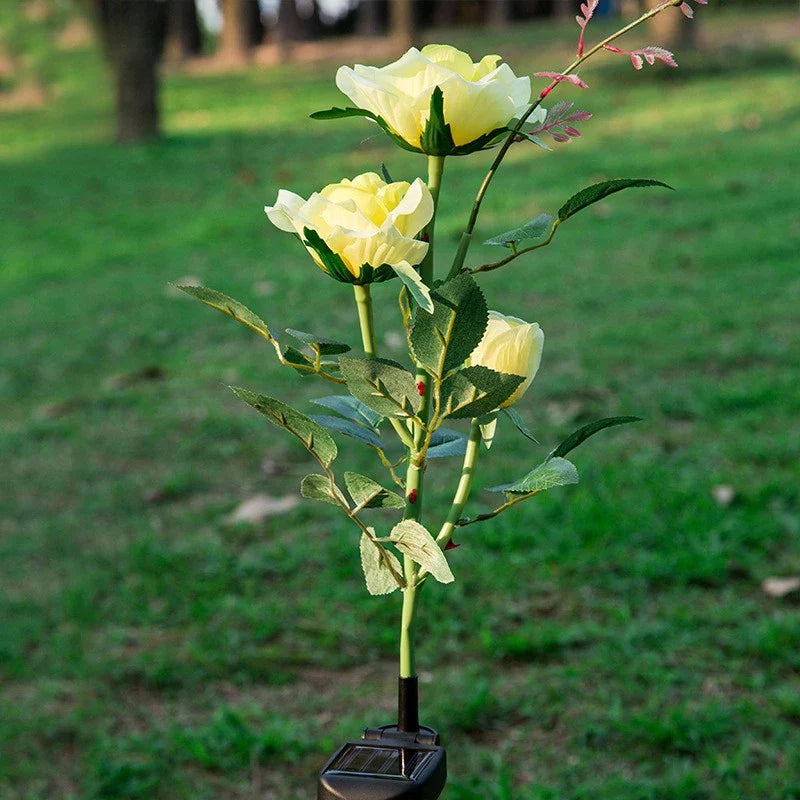 Luces de Rosas Alimentadas por Energía Solar - Enchufe de Jardín con Panel Solar para Iluminación Decorativa
