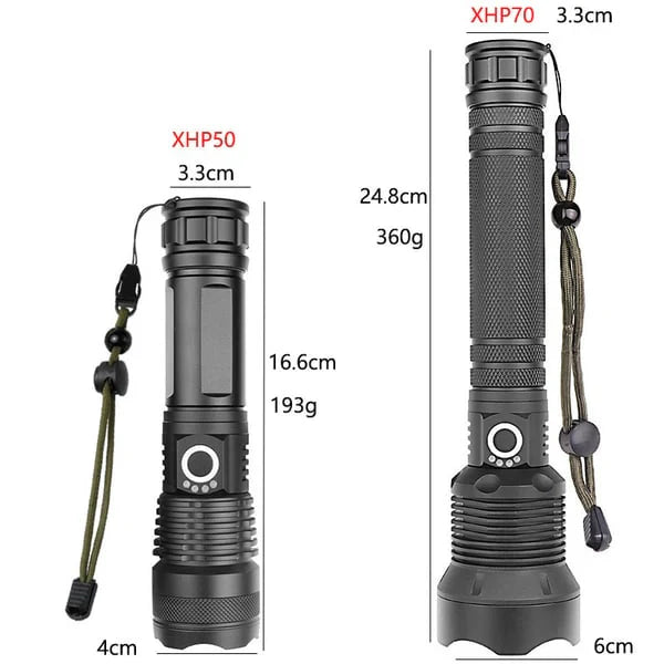 Antorcha Táctica - Linterna Led con Zoom y Función Powerbank