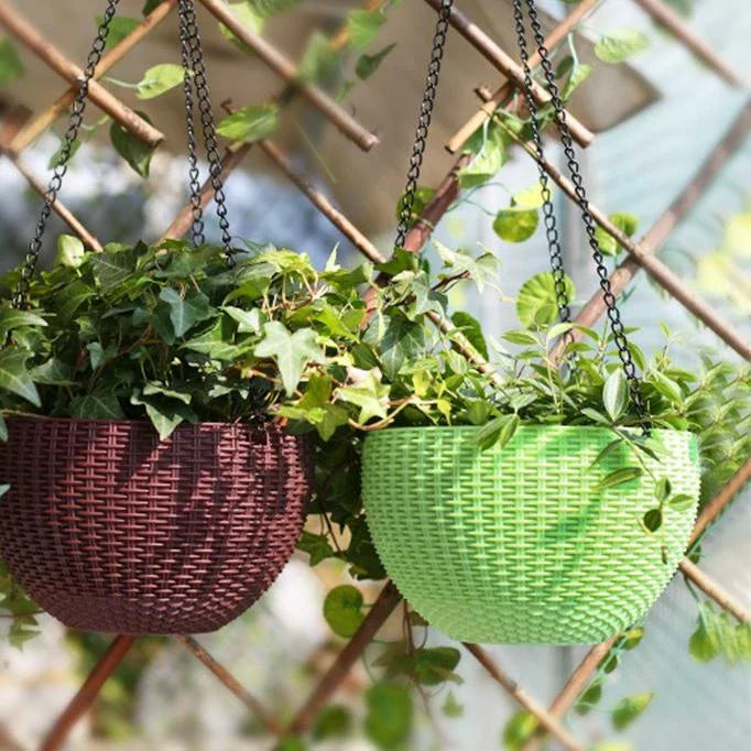Cesto Colgante Tejido para Plantas con Cadena - Ideal para Balcón y Jardín