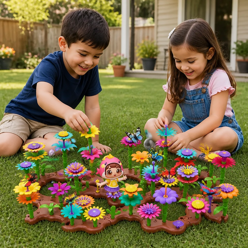 Juego de construcción de jardín de flores para niños – juguete creativo de plantación y aprendizaje para pequeños jardineros