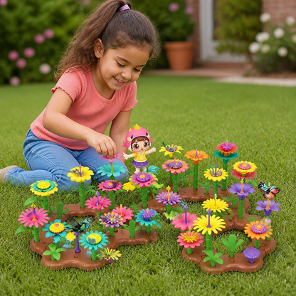 Juego de construcción de jardín de flores para niños – juguete creativo de plantación y aprendizaje para pequeños jardineros