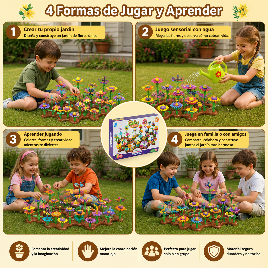 Juego de construcción de jardín de flores para niños – juguete creativo de plantación y aprendizaje para pequeños jardineros