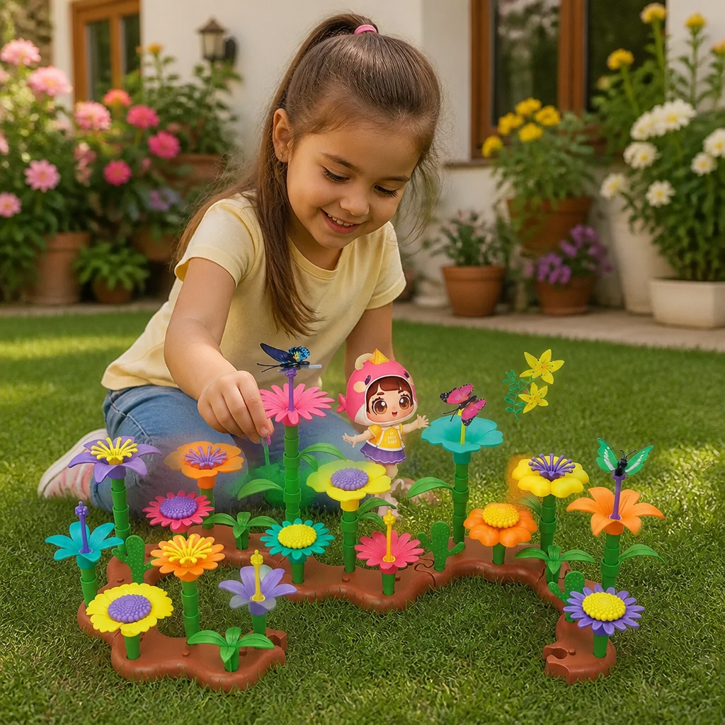 Juego de construcción de jardín de flores para niños – juguete creativo de plantación y aprendizaje para pequeños jardineros