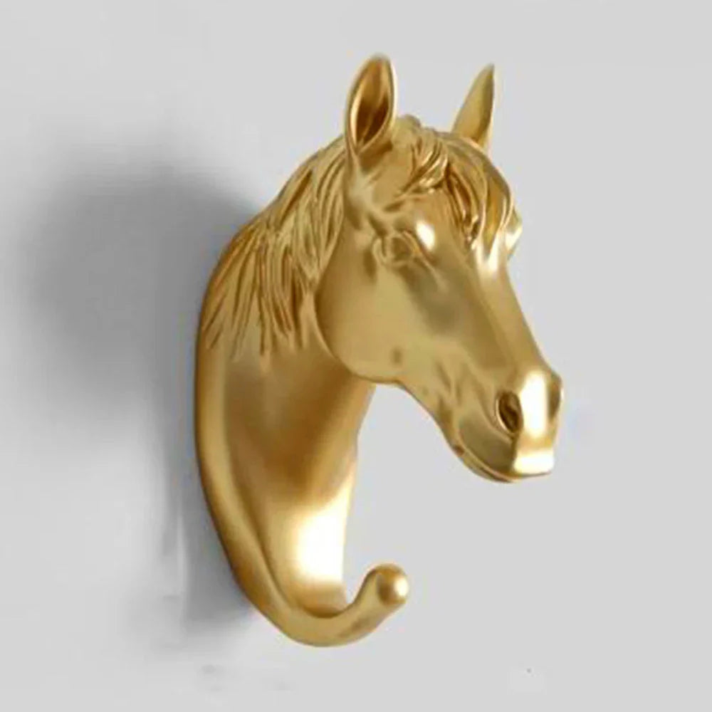 Lujoso Gancho de Pared Dorado con Cabeza de Animal para Llaves