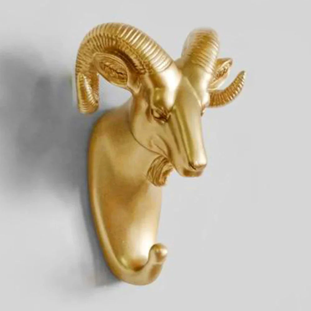 Lujoso Gancho de Pared Dorado con Cabeza de Animal para Llaves