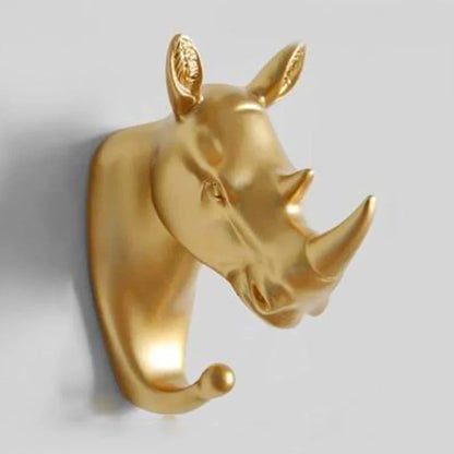 Lujoso Gancho de Pared Dorado con Cabeza de Animal para Llaves