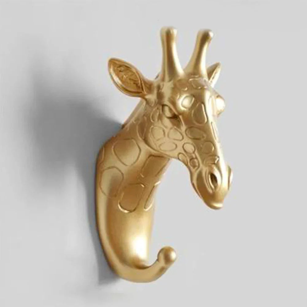 Lujoso Gancho de Pared Dorado con Cabeza de Animal para Llaves