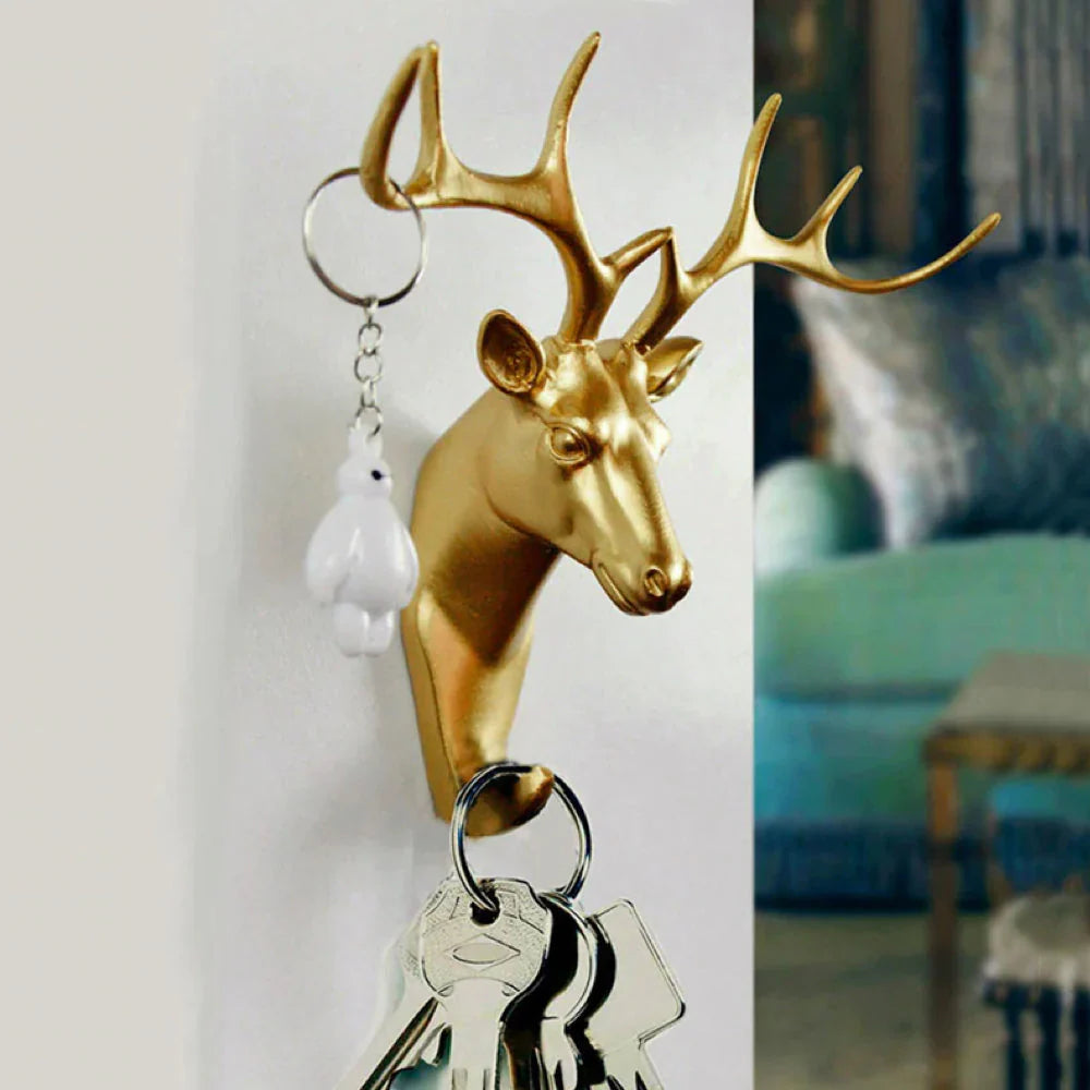 Lujoso Gancho de Pared Dorado con Cabeza de Animal para Llaves