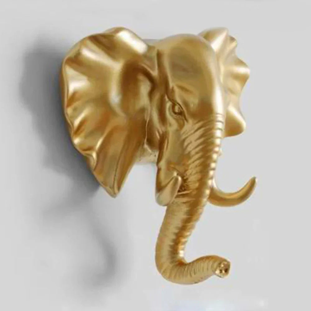 Lujoso Gancho de Pared Dorado con Cabeza de Animal para Llaves