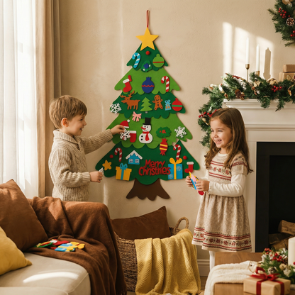 Árbol de Navidad de fieltro DIY para niños | Decoración de pared segura con adornos desmontables para jugar y divertirse en vacaciones