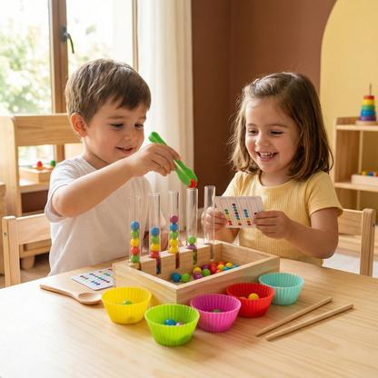 Juego y set de aprendizaje Montessori con tubos de ensayo de colores y números