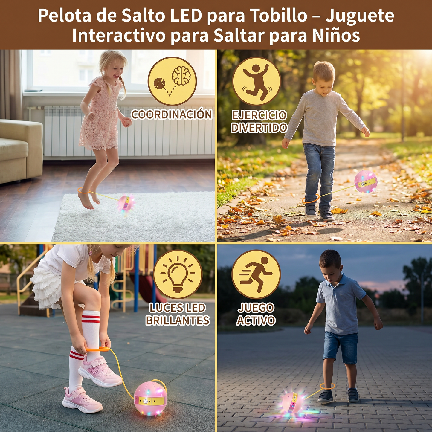 Pelota de Salto LED para Tobillo – Juguete Interactivo para Saltar para Niños