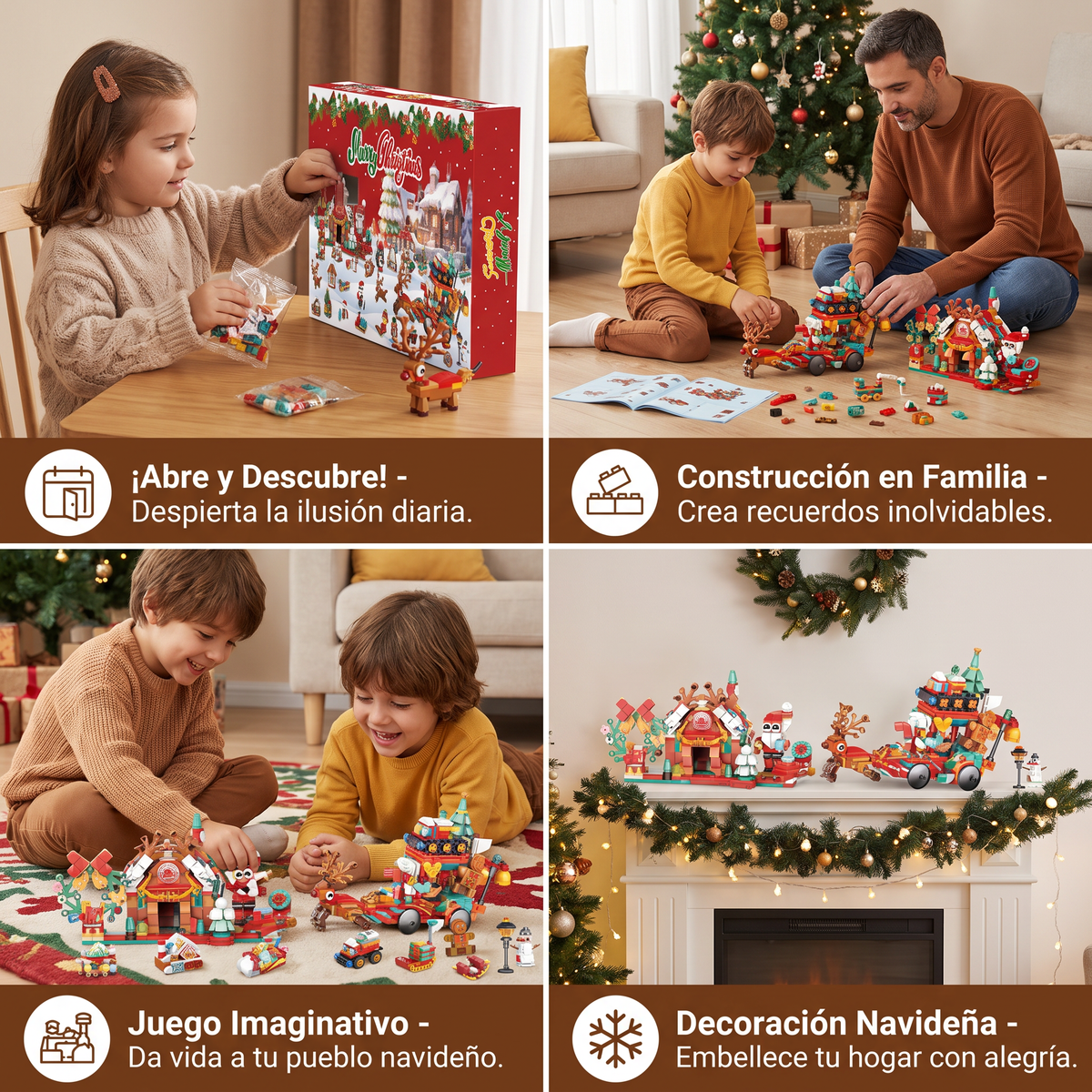 Calendario de Adviento con Bloques de Construcción – Pueblo Navideño para Niños