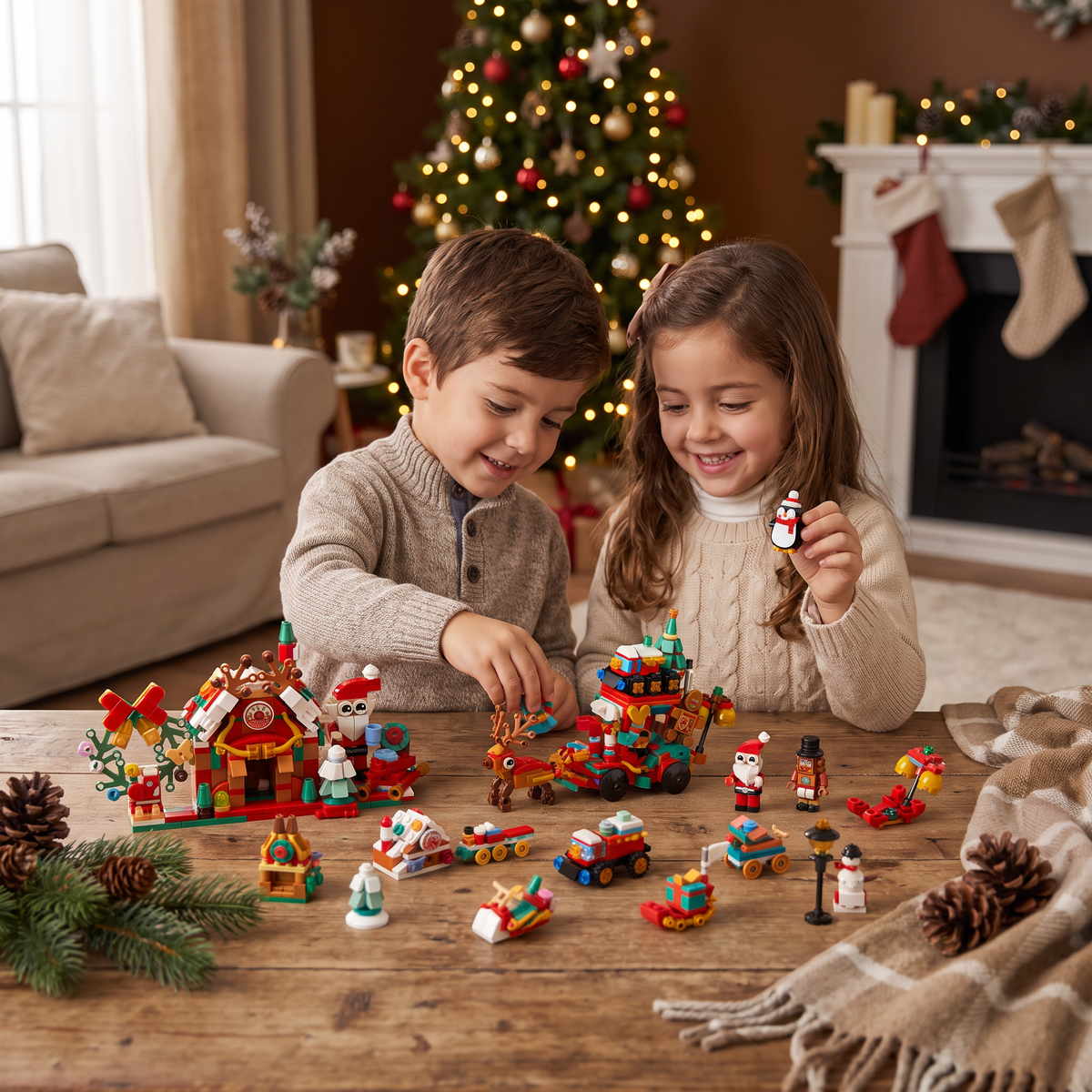 Calendario de Adviento con Bloques de Construcción – Pueblo Navideño para Niños