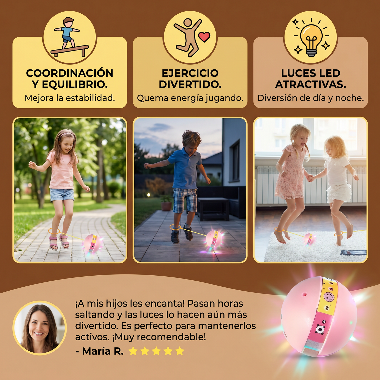 Pelota de Salto LED para Tobillo – Juguete Interactivo para Saltar para Niños