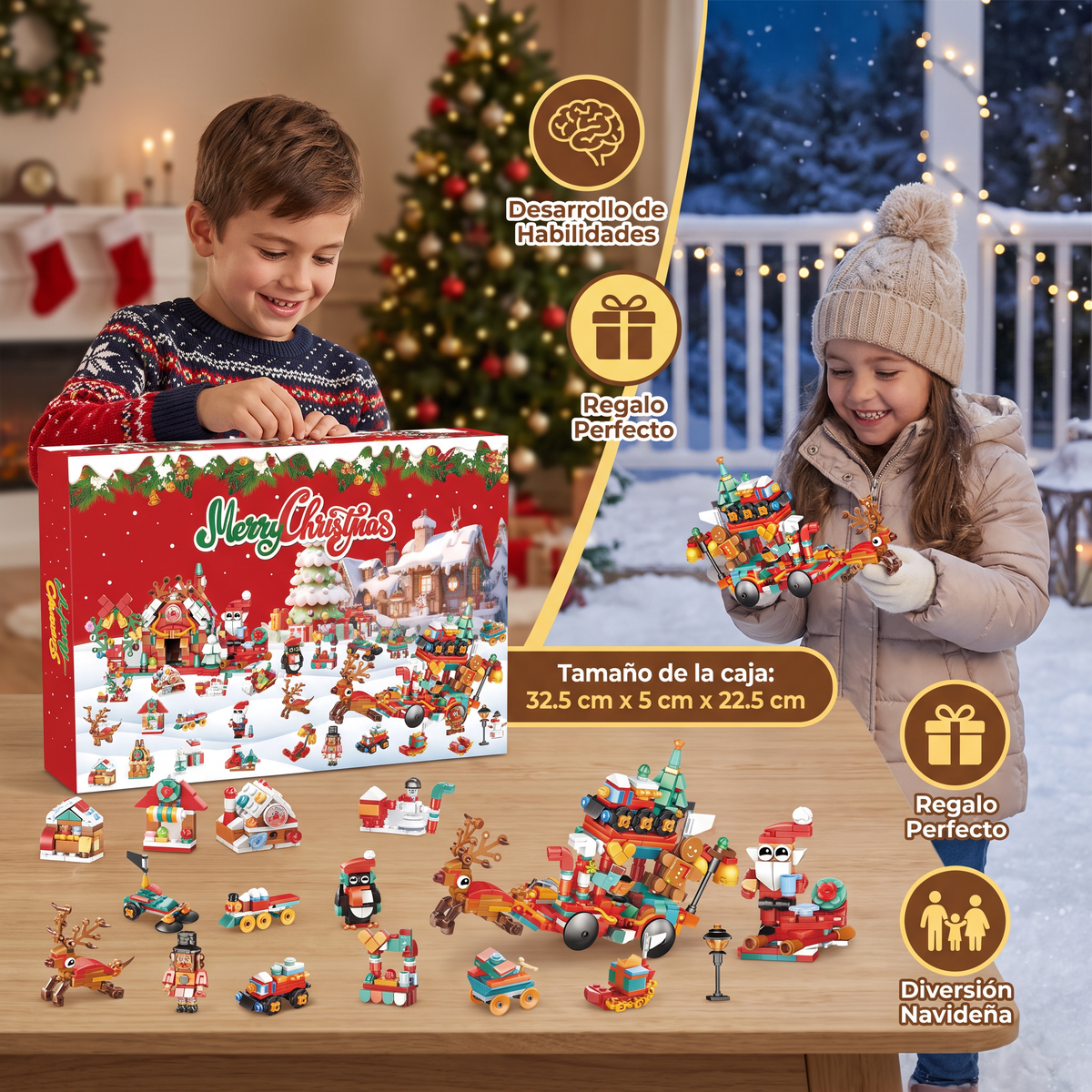 Calendario de Adviento con Bloques de Construcción – Pueblo Navideño para Niños
