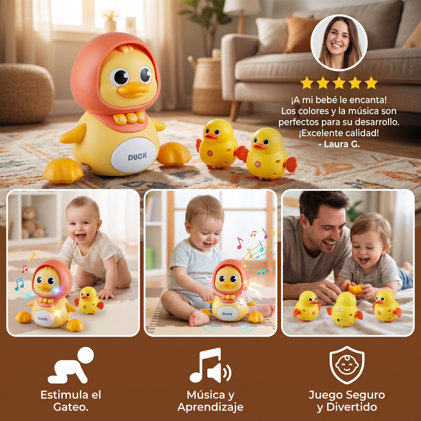 Familia de Patitos Juguete para Gatear y Aprender con Música para Bebés