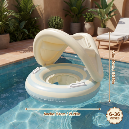 Anillo de natación para bebé con rayas retro inflable y capota solar desmontable – Asiento seguro para bebés de 6 a 36 meses