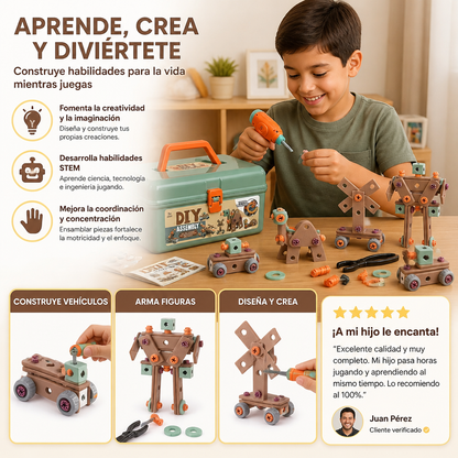 Set de Herramientas para Niños de 144 piezas con Taladro y caja de Herramientas – Kit de Construcción STEM Montessori