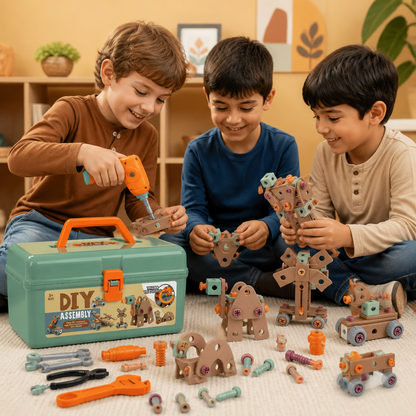 Set de Herramientas para Niños de 144 piezas con Taladro y caja de Herramientas – Kit de Construcción STEM Montessori