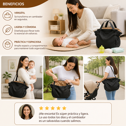 Bolsa de pañales plegable 2 en 1 con cambiador – Bolsa de viaje ligera y espaciosa para mamás