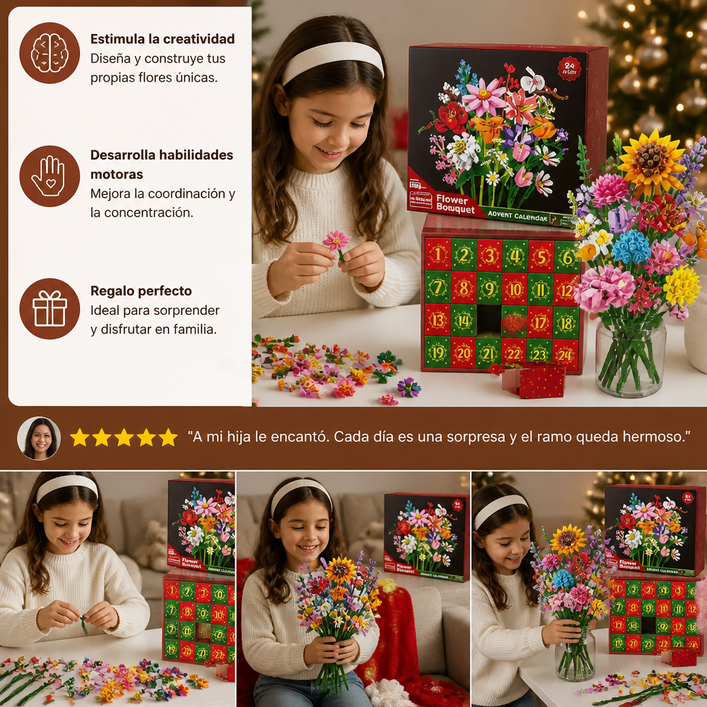 Calendario De Adviento Navideño Con Ramo De Flores De Bloques De Construcción