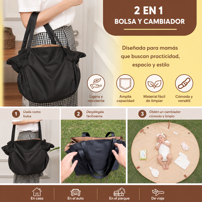 Bolsa de pañales plegable 2 en 1 con cambiador – Bolsa de viaje ligera y espaciosa para mamás