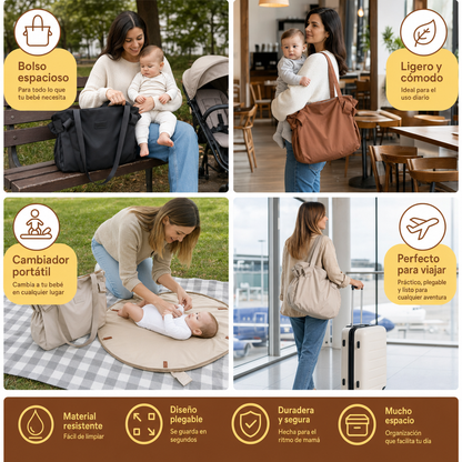 Bolsa de pañales plegable 2 en 1 con cambiador – Bolsa de viaje ligera y espaciosa para mamás
