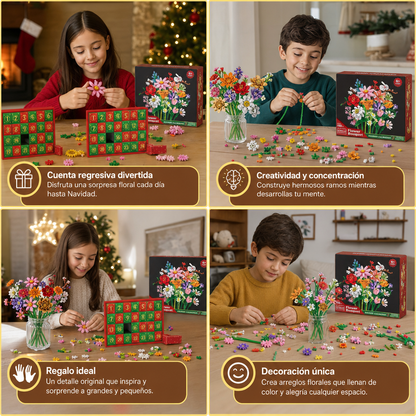 Calendario De Adviento Navideño Con Ramo De Flores De Bloques De Construcción