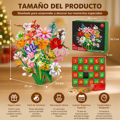 Calendario De Adviento Navideño Con Ramo De Flores De Bloques De Construcción