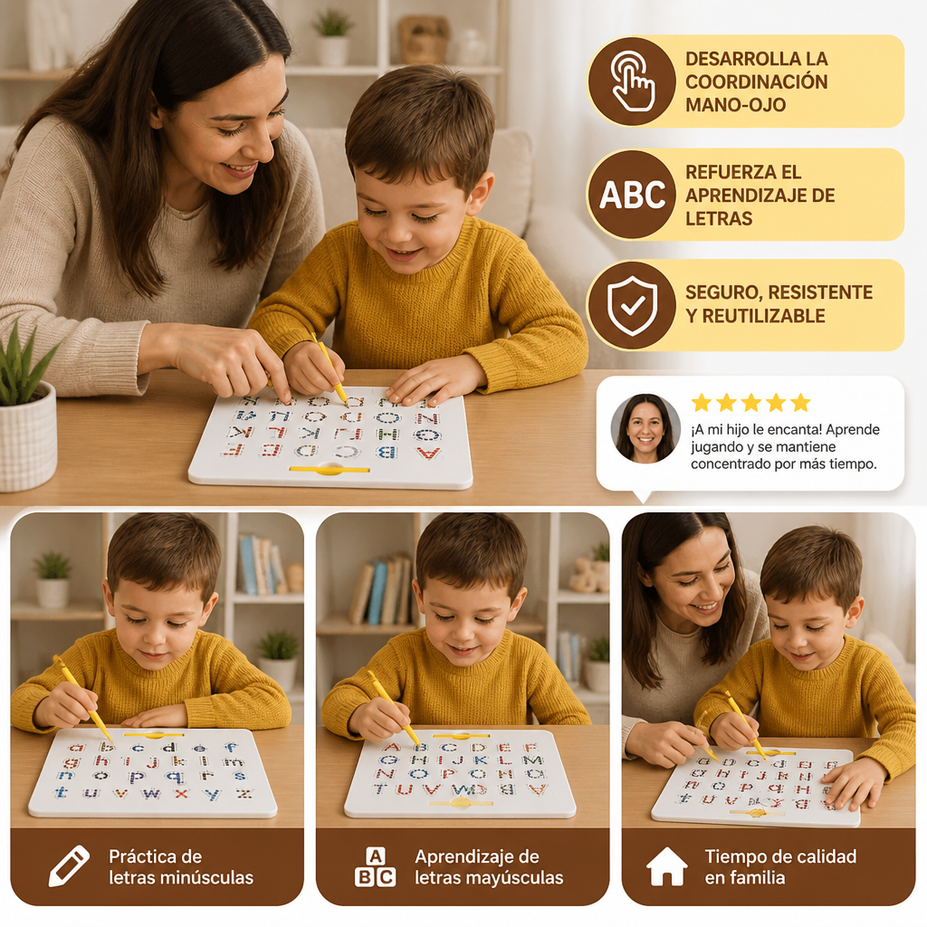 Pizarra Magnética 2 en 1 para Practicar la Escritura de Letras Mayúsculas y Minúsculas